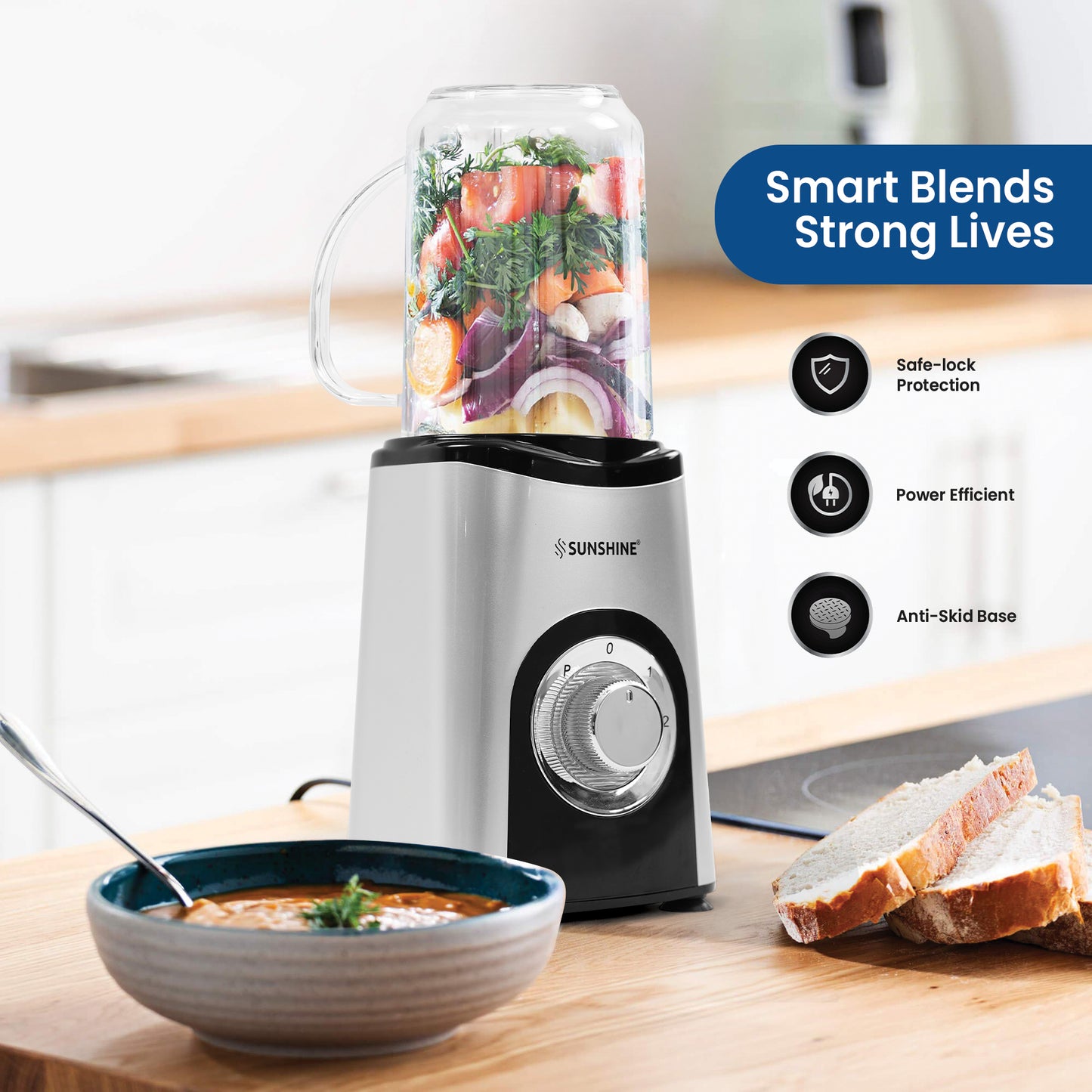 Sunshine Nutri Whirl 4 In 1 Nutri Blender, Powerful 500 Watts Pure Copper Motor, Blender for Food processor and Juices, Stainless Steel Body, 2 Blade Set: Wet & Dry