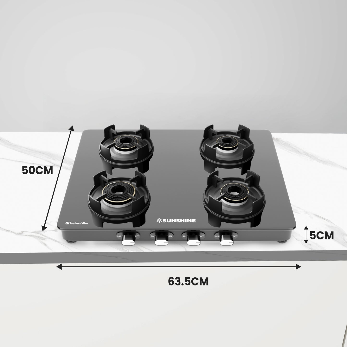 Sunshine Regal Pro 4 Burner Gas Stove Toughened Glass Cooktop Manual Ignition