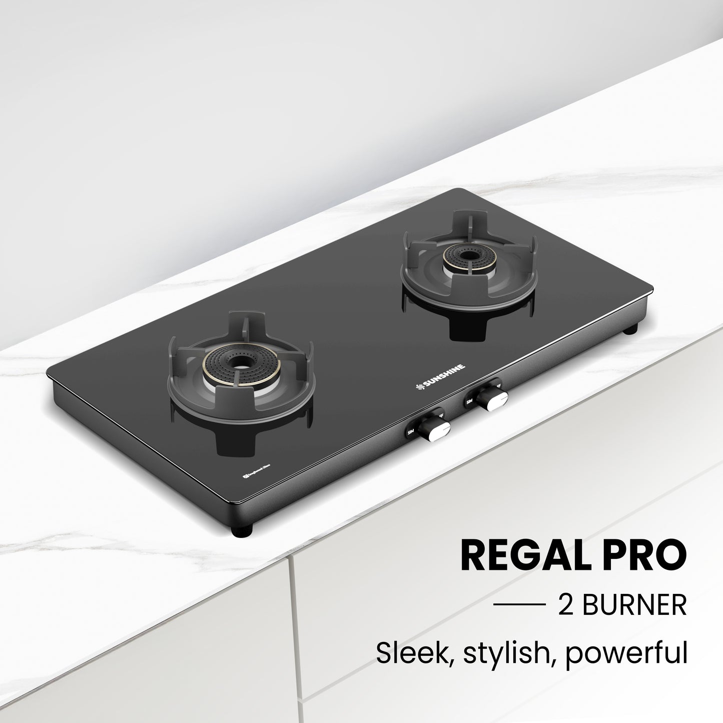 Sunshine Regal Pro 2 Burner Gas Stove Toughened Glass Cooktop Manual Ignition