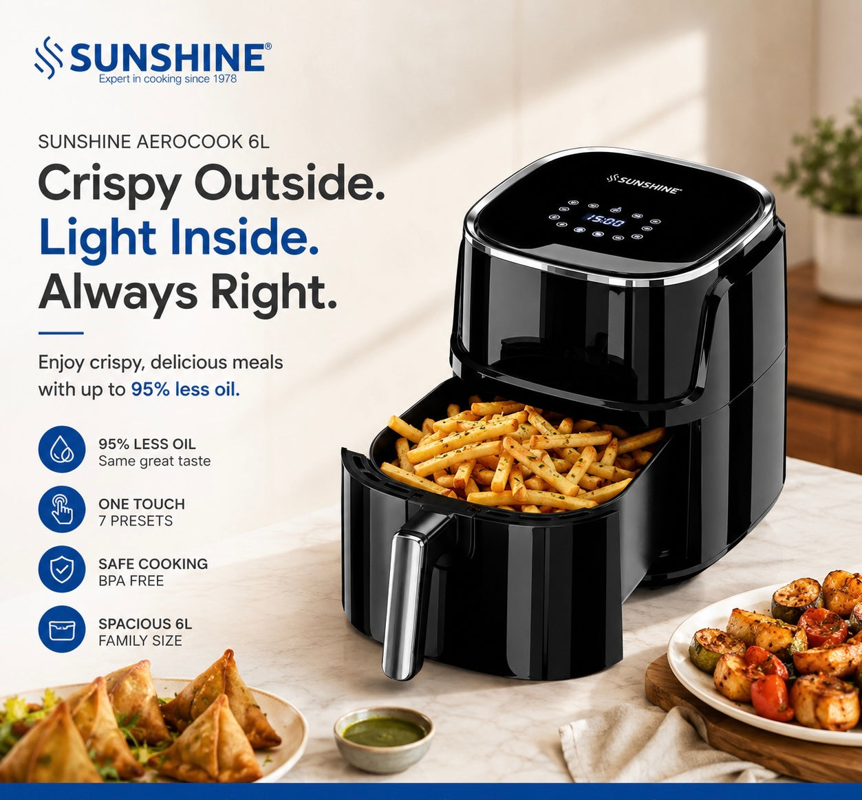 AeroCook 6L Digital Air Fryer | 1500W | Healthy Oil-Free Cooking