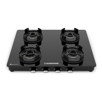 Sunshine Regal Pro 4 Burner Gas Stove Toughened Glass Cooktop Manual Ignition