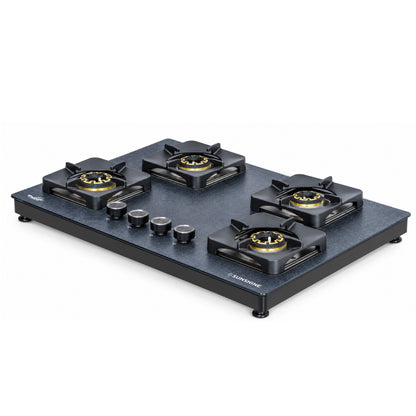 Rosetta 4 Burner Hobtop | Granite-Texture Toughened Glass | Brass Burners | 10 Year Warranty