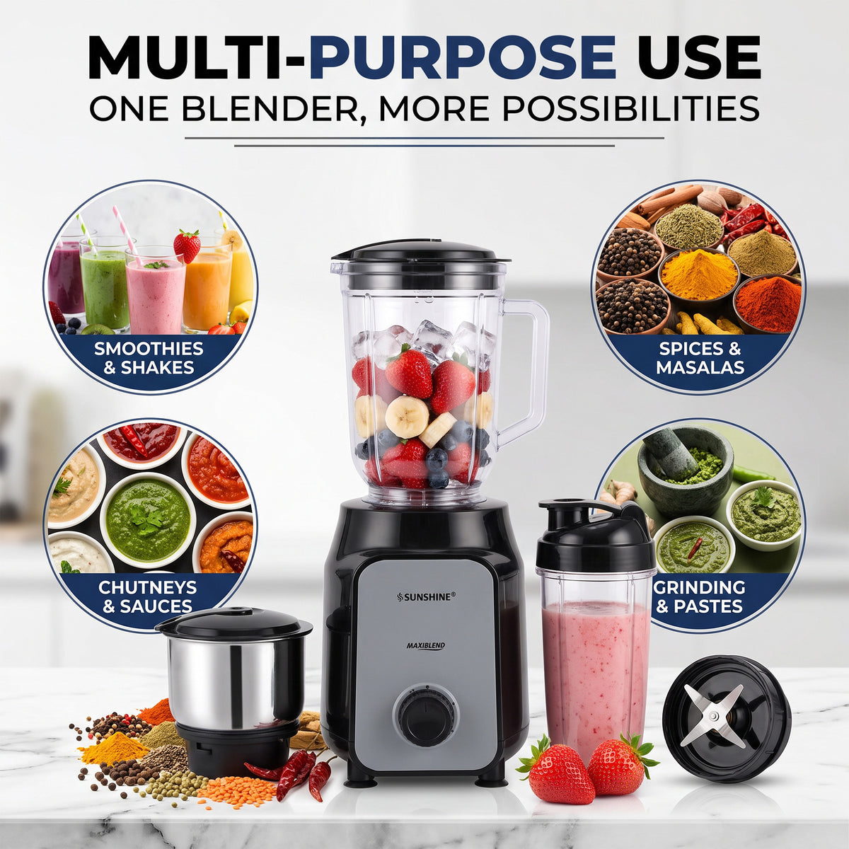 MaxiBlend Nutri Blender | 500W Mixer Grinder with 3 Jars