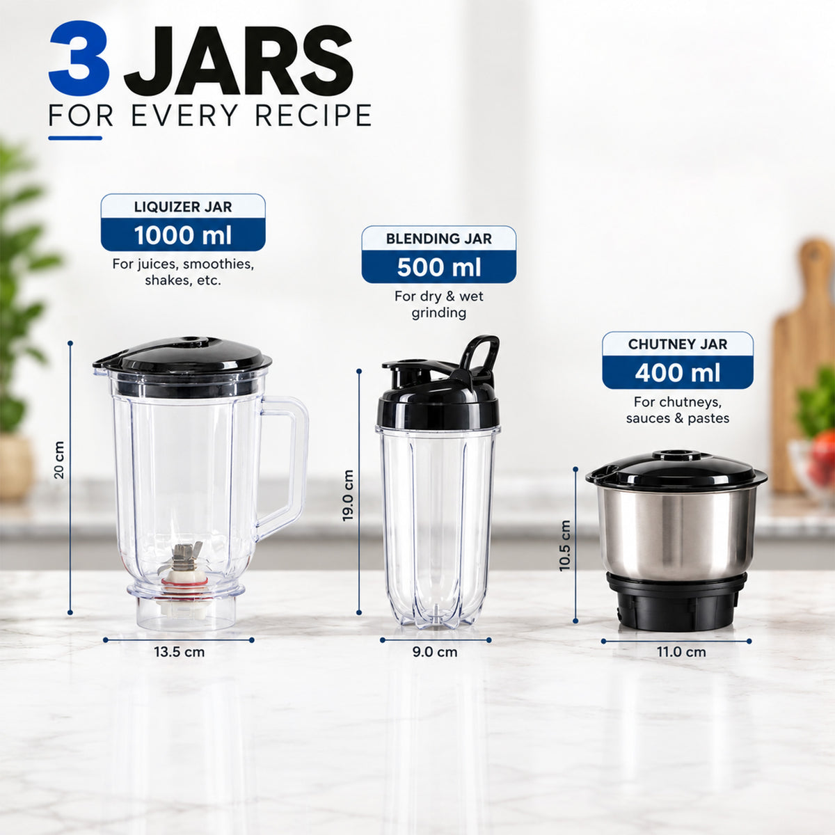 MaxiBlend Nutri Blender | 500W Mixer Grinder with 3 Jars