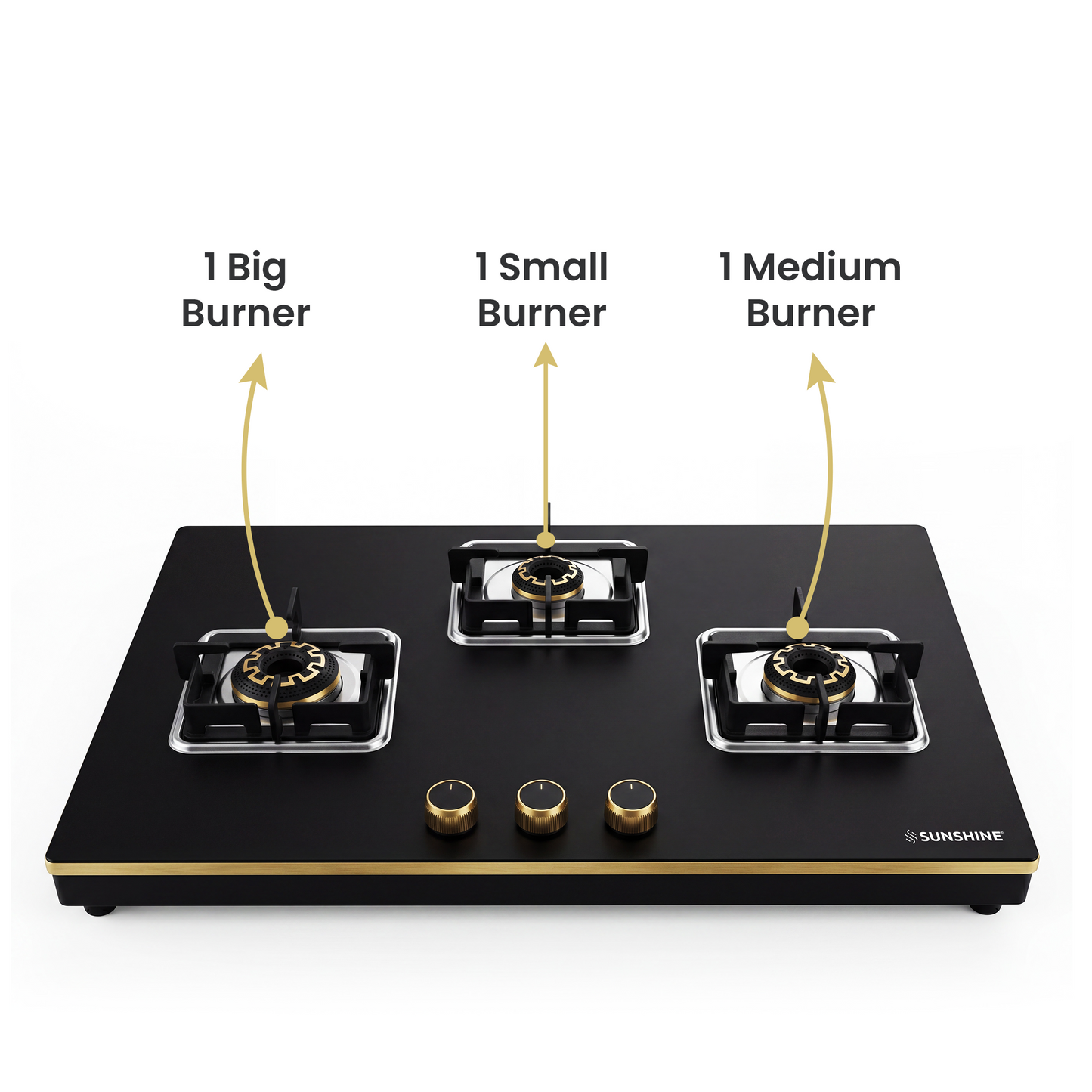 Shine Gold Hob Cooktop | SABAF Italian Valves | 3 & 4 Burners