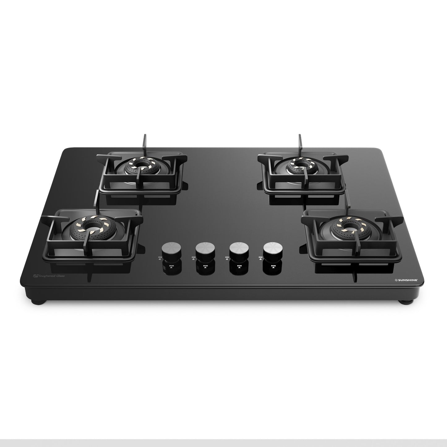 Sunshine Slimmest Magnite 4 Burner Glass Hob Top | SABAF Valves | Manual Ignition |