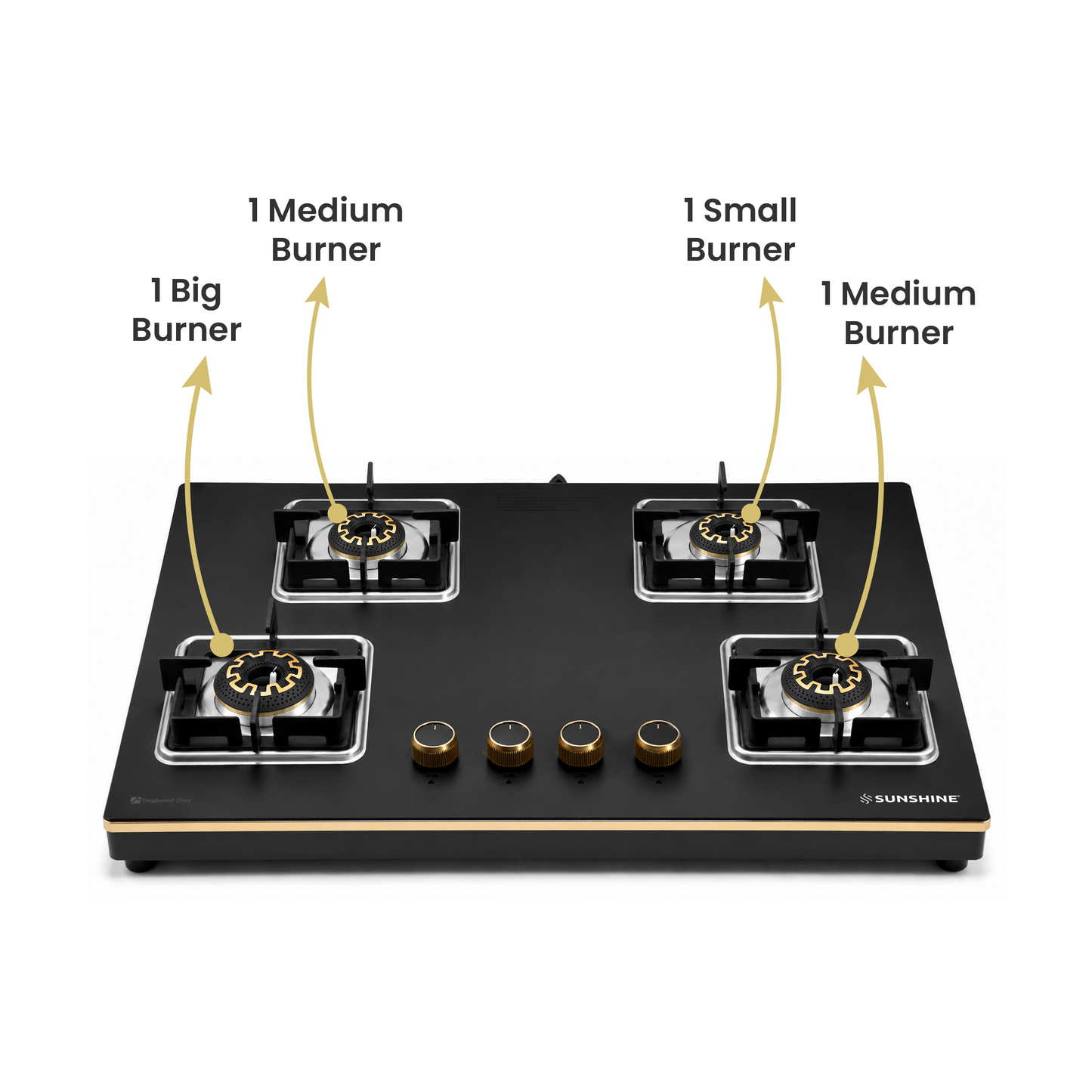Shine Gold Hob Cooktop | SABAF Italian Valves | 3 & 4 Burners