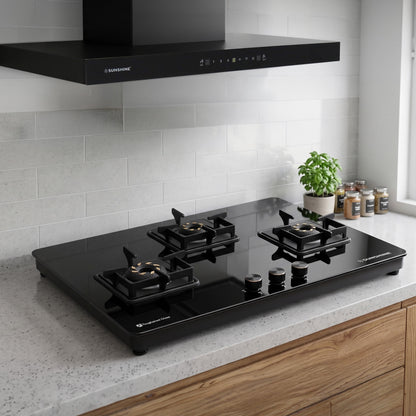 Magnite 3 Burner Glass Hob Top | SABAF Valves | Manual Ignition
