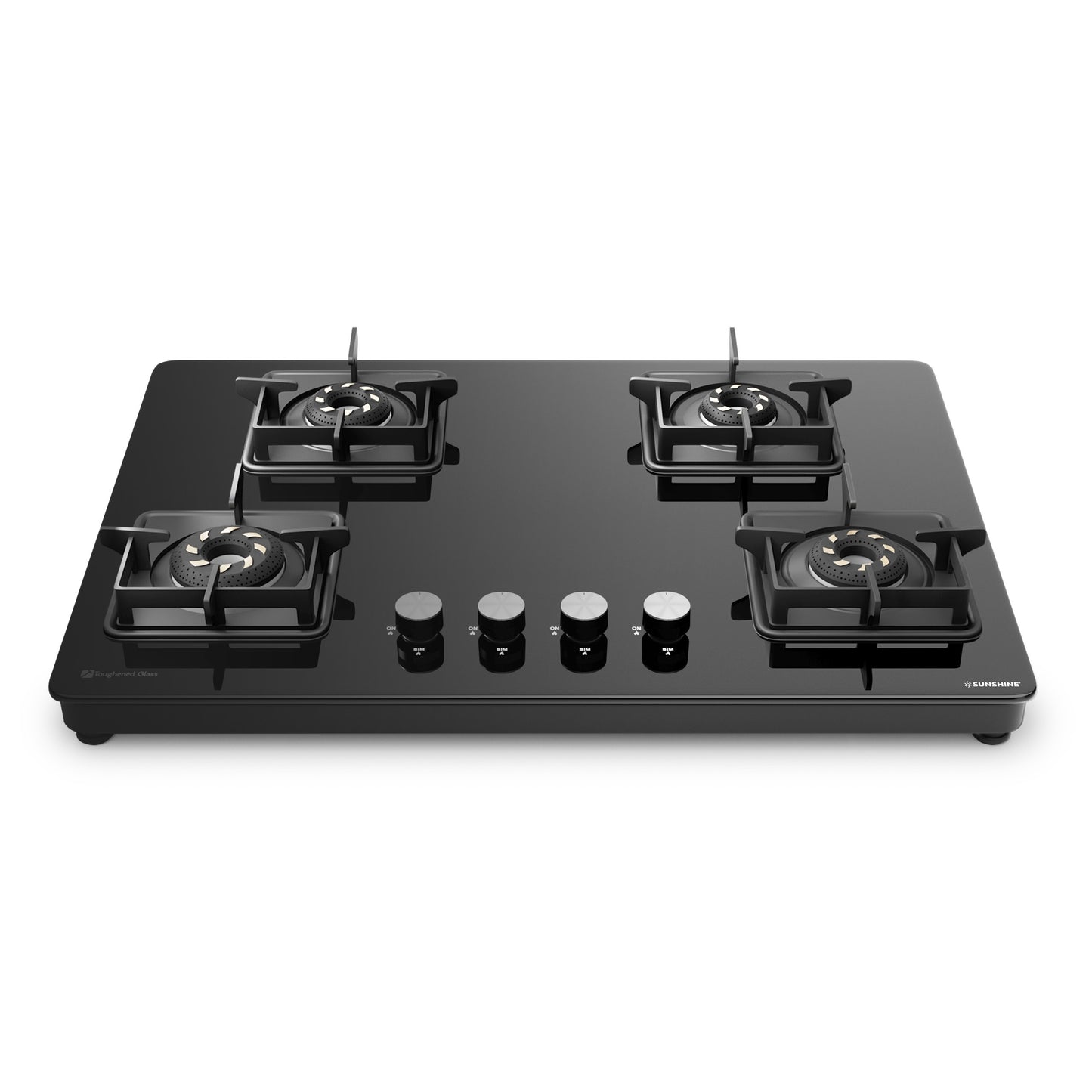 Sunshine Slimmest Magnite 4 Burner Glass Hob Top | SABAF Valves | Manual Ignition |