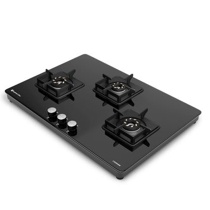 Magnite 3 Burner Glass Hob Top | SABAF Valves | Manual Ignition
