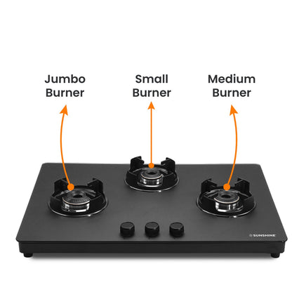 Defender 3 Burner Matte Hob Top | 10-Year Warranty | Manual Ignition