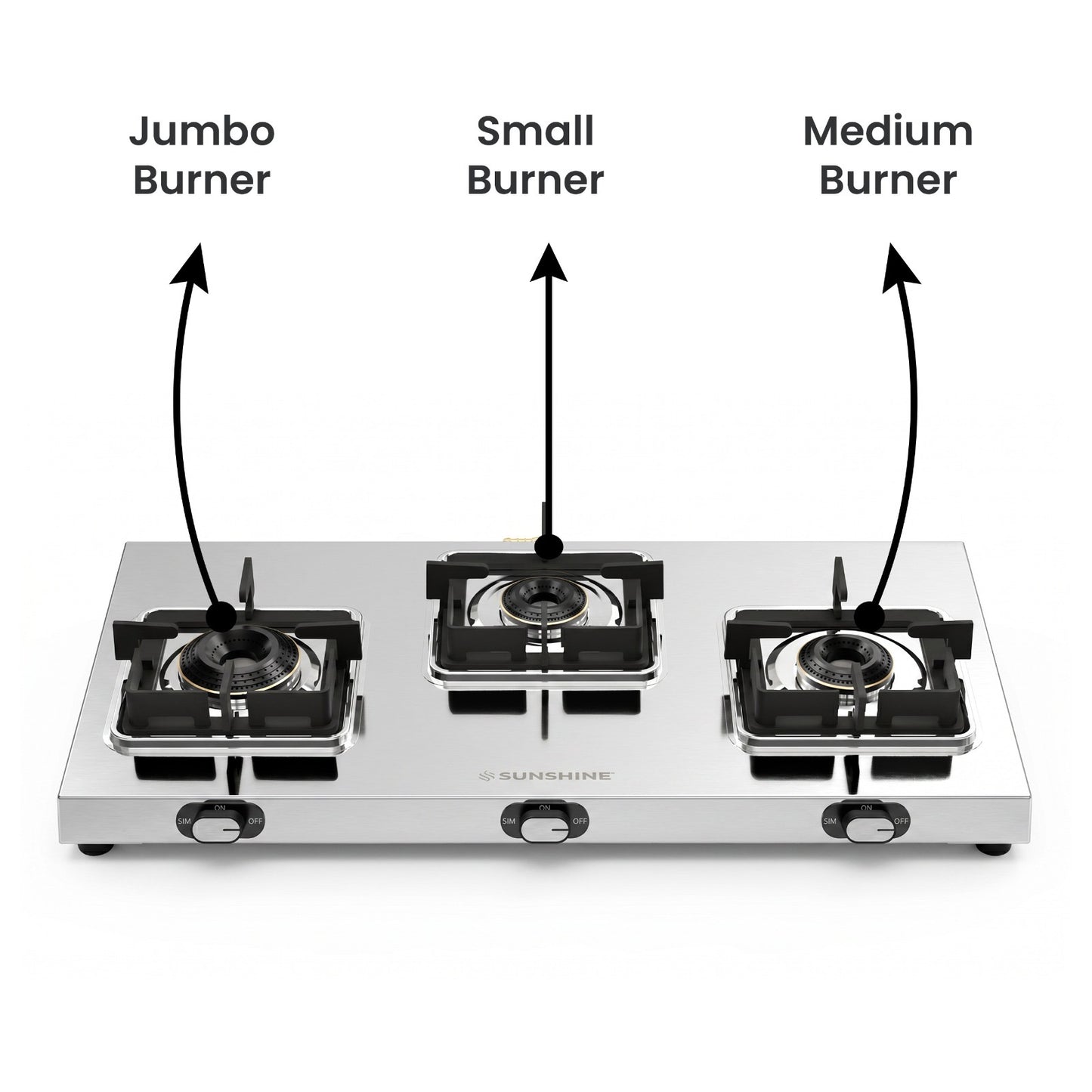 Thunder 3 Burner Stainless Steel Gas Stove | 5 Year Body & Burner Warranty | 5G Technology