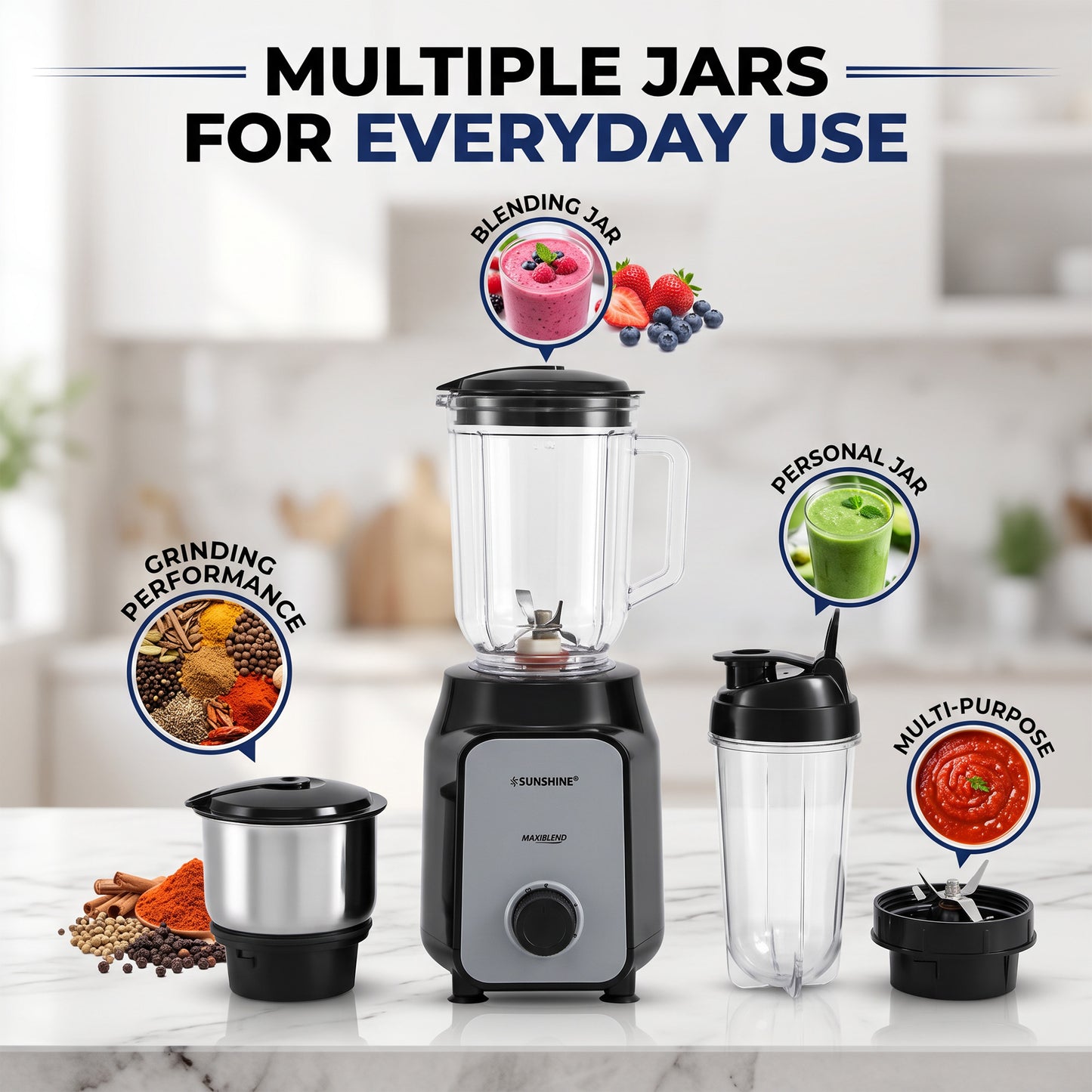 MaxiBlend Nutri Blender | 500W Mixer Grinder with 3 Jars