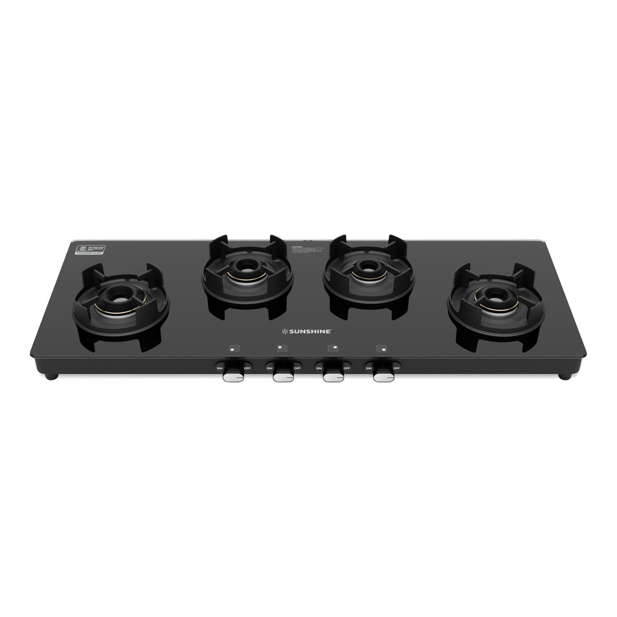 Sunshine Regal Excel Pro 4 Burner Gas Stove Toughened Glass Cooktop Manual Ignition