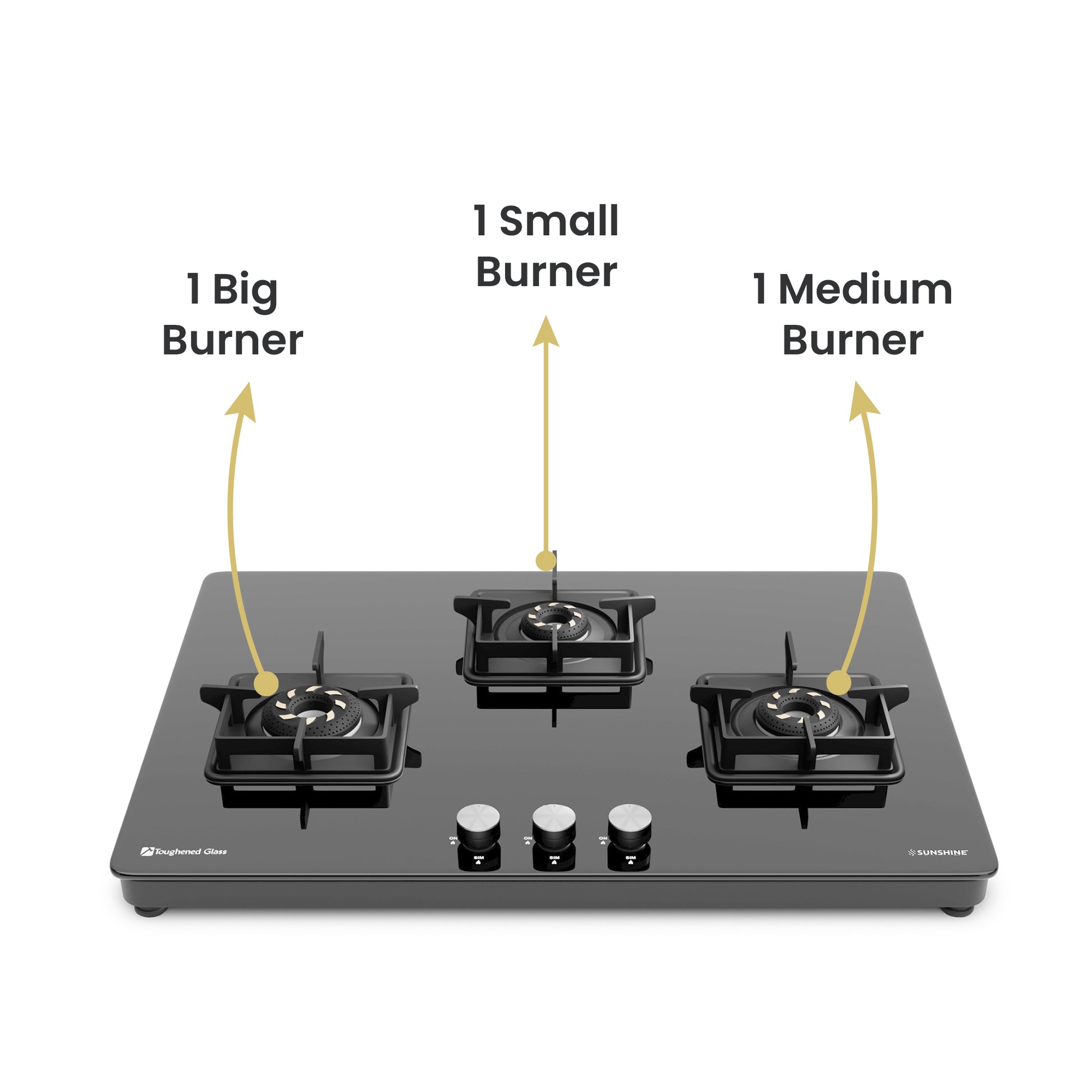 Sunshine Slimmest Magnite 3 Burner Glass Hob Top Cooktop Manual Ignition