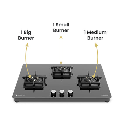 Sunshine Slimmest Magnite 3 Burner Glass Hob Top Cooktop Manual Ignition