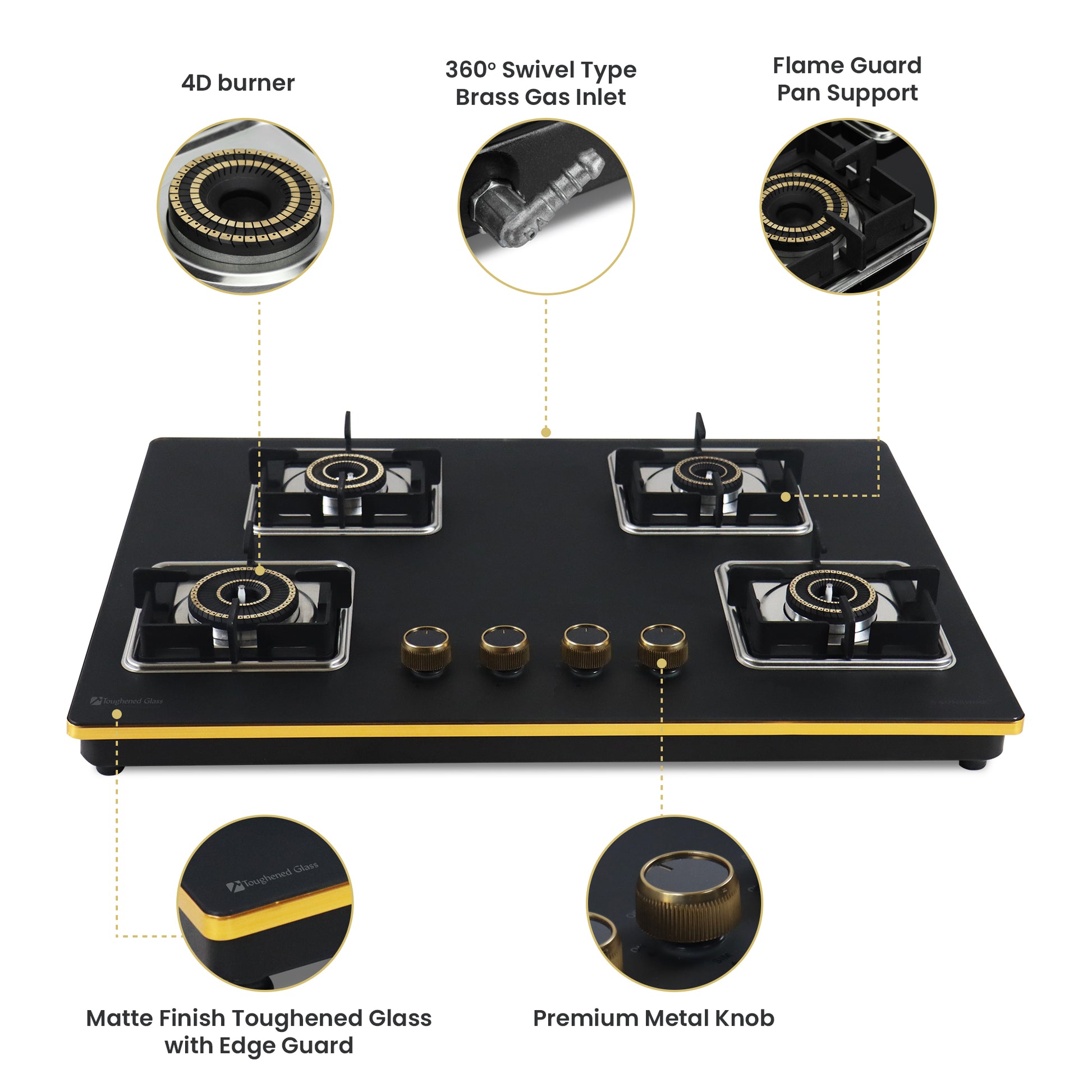 Sunshine Shine Gold Four Burner Gas Stove/Hob Top Auto Ignition