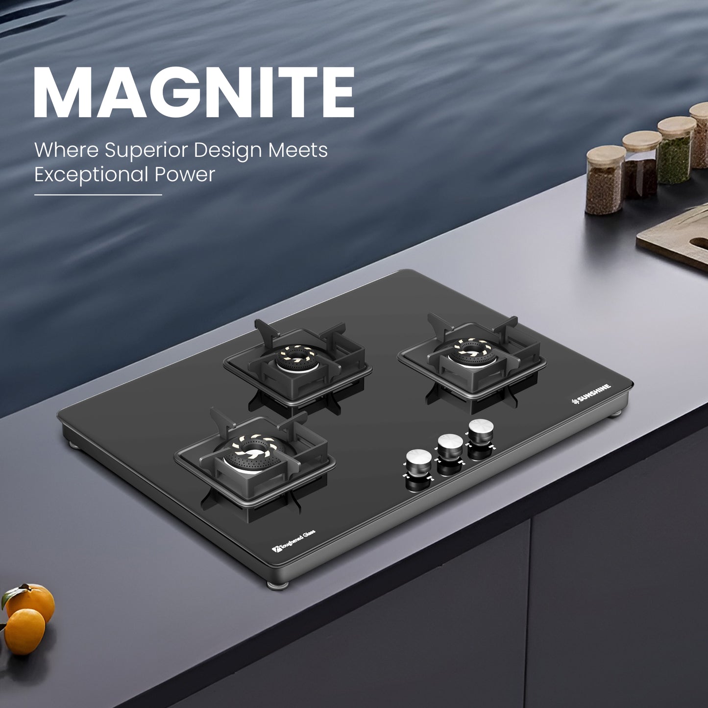 Sunshine Slimmest Magnite 3 Burner Glass Hob Top Cooktop Manual Ignition