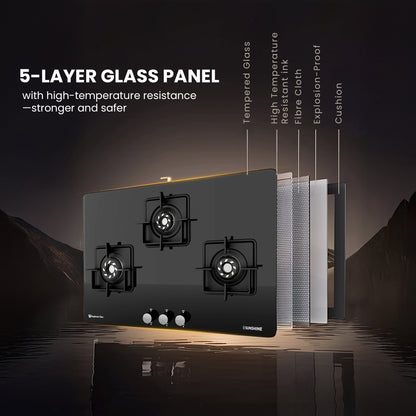 Sunshine Slimmest Magnite 3 Burner Glass Hob Top Cooktop Manual Ignition