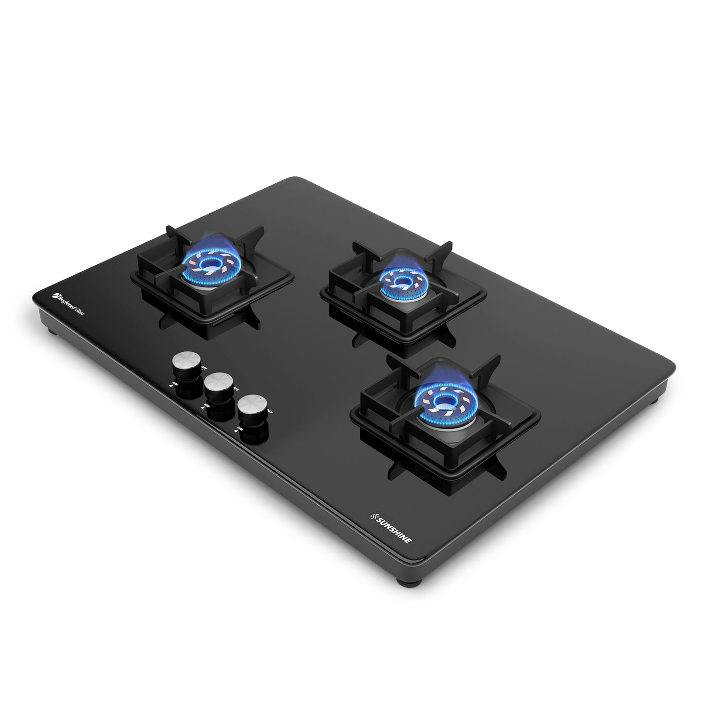 Sunshine Slimmest Magnite 3 Burner Glass Hob Top Cooktop Manual Ignition