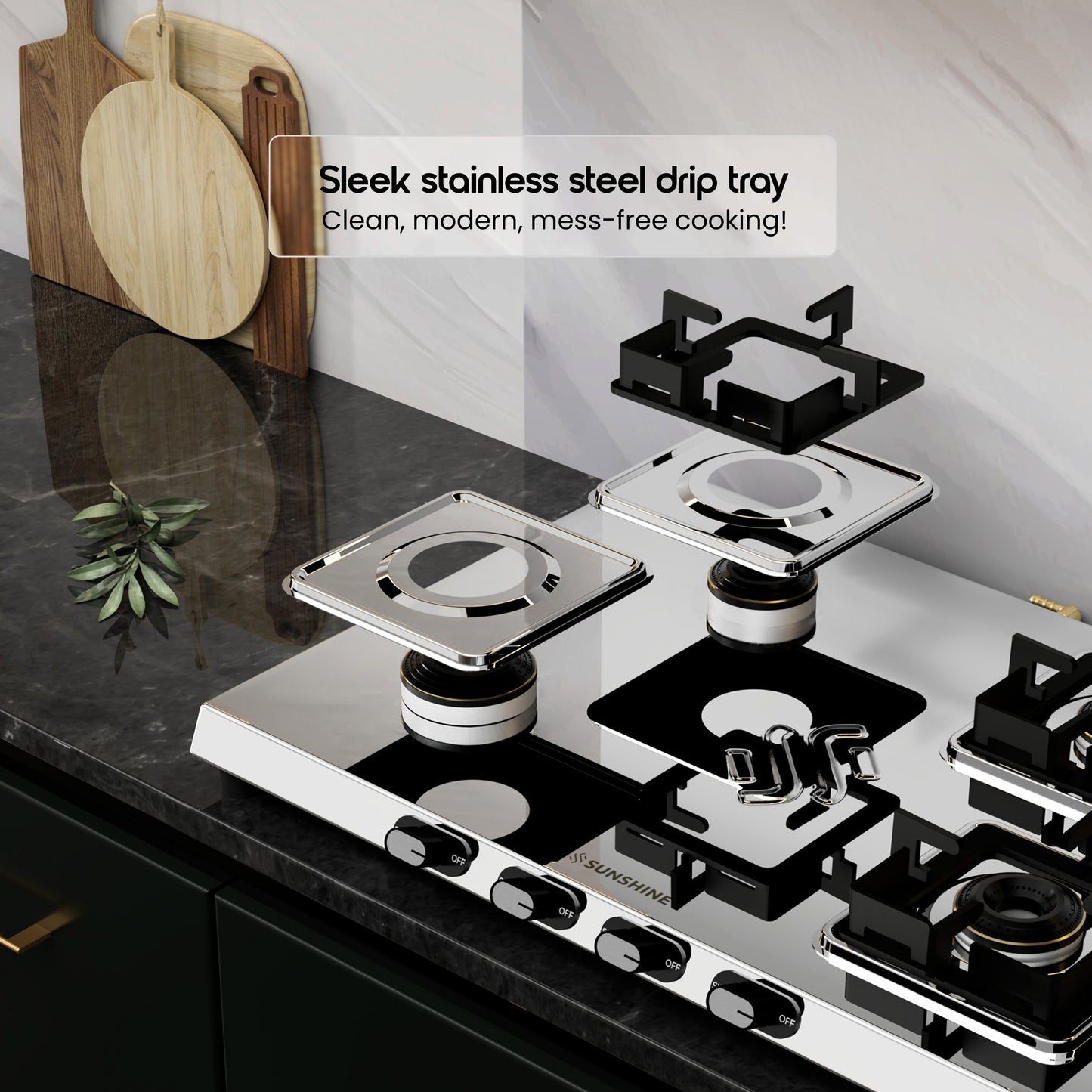 Sunshine Thunder 4 Burner | 4 Burner Stainless Steel Gas Stove | 5 Year Body & Burner Warranty By Sunshine | 5G Technology, LPG Ready & PNG Compatible (Silver)