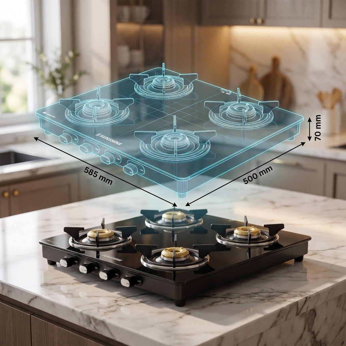 Sunshine Phoenix 4 Burner Gas Stove Cooktop Manual Ignition