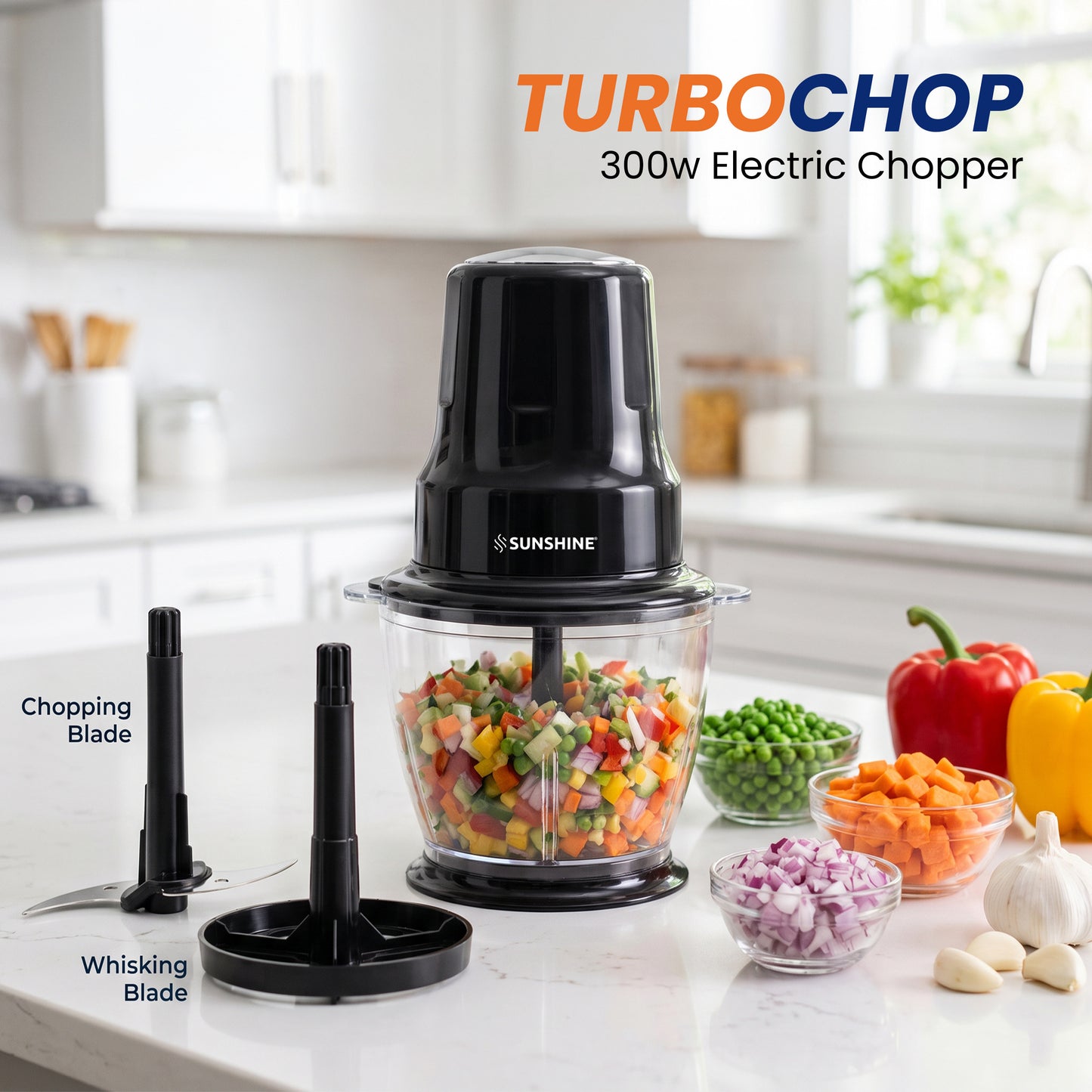 TurboChop Electric Chopper | 3-in-1 Chopping, Mincing & Whisking