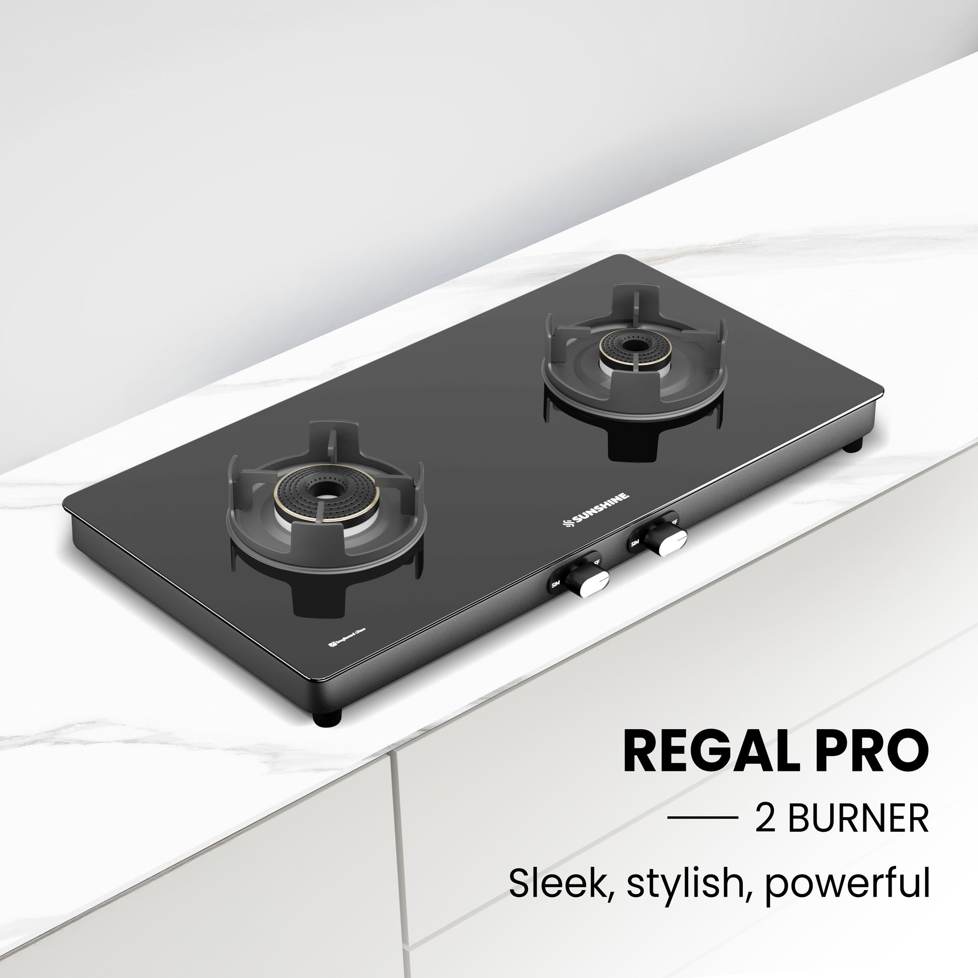Sunshine Regal Pro 2 Burner Gas Stove Toughened Glass Cooktop Manual Ignition