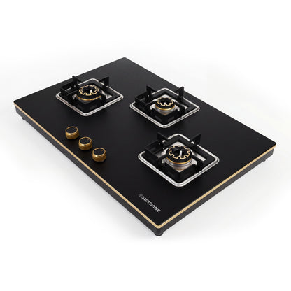 Shine Gold Hob Cooktop | SABAF Italian Valves | 3 & 4 Burners