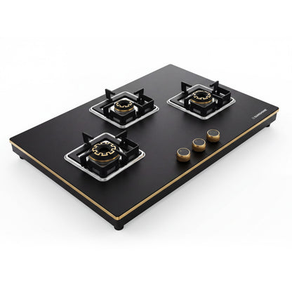 Shine Gold Hob Cooktop | SABAF Italian Valves | 3 & 4 Burners