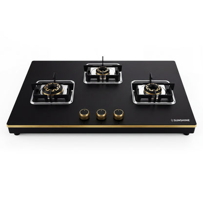 Shine Gold Hob Cooktop | SABAF Italian Valves | 3 & 4 Burners