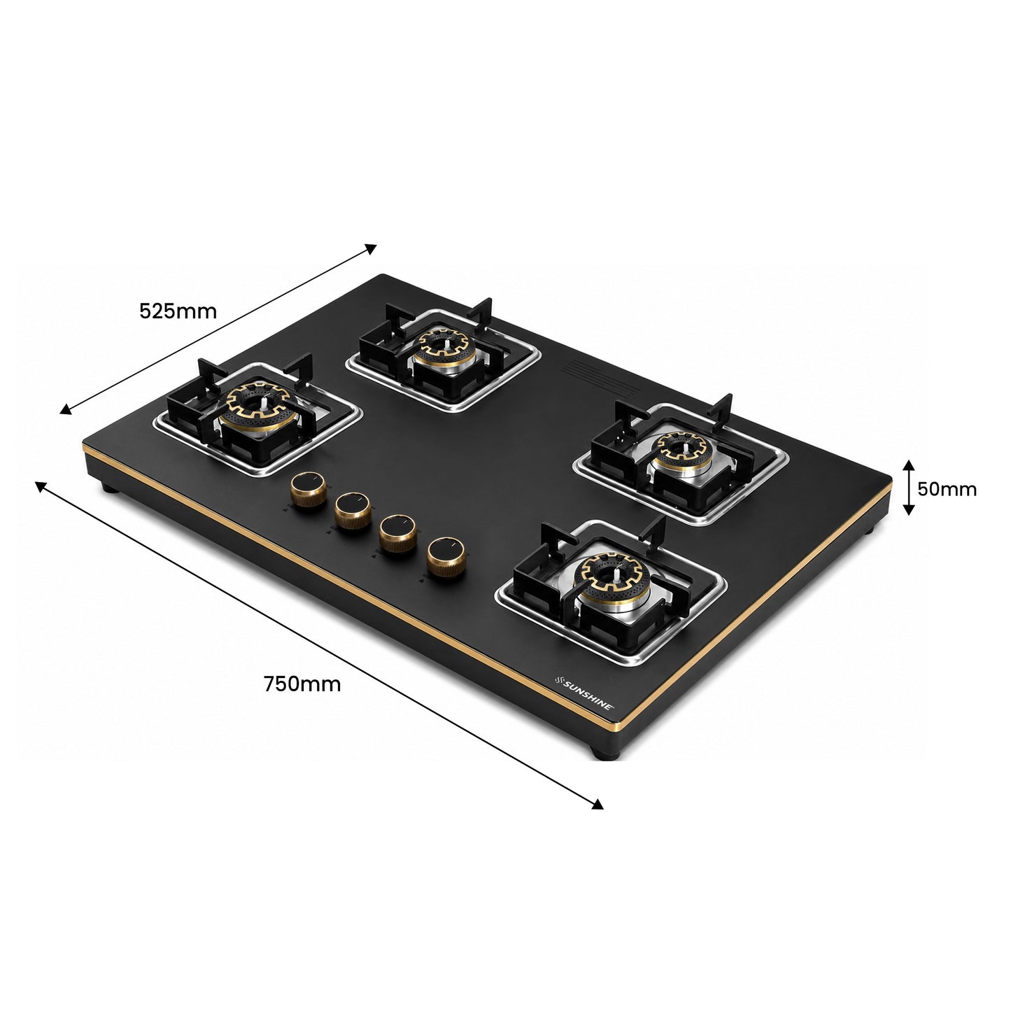 Shine Gold Hob Cooktop | SABAF Italian Valves | 3 & 4 Burners