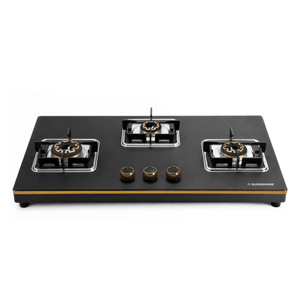 Shine Gold Hob Cooktop | SABAF Italian Valves | 3 & 4 Burners