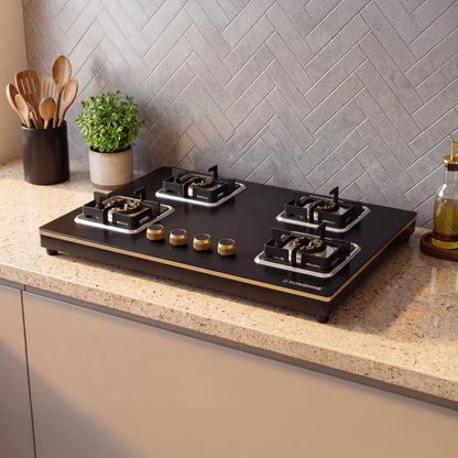 Shine Gold Hob Cooktop | SABAF Italian Valves | 3 & 4 Burners