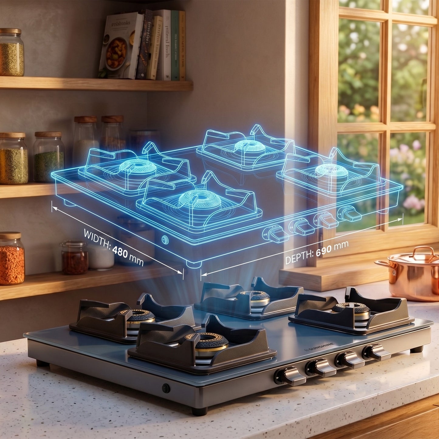 Kyoto Gas Stove | Midnight Blue Matt Finish | SABAF Italian Valves | 3 & 4 Burner