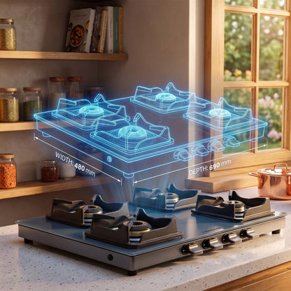 Kyoto Gas Stove | Midnight Blue Matt Finish | SABAF Italian Valves | 3 & 4 Burner
