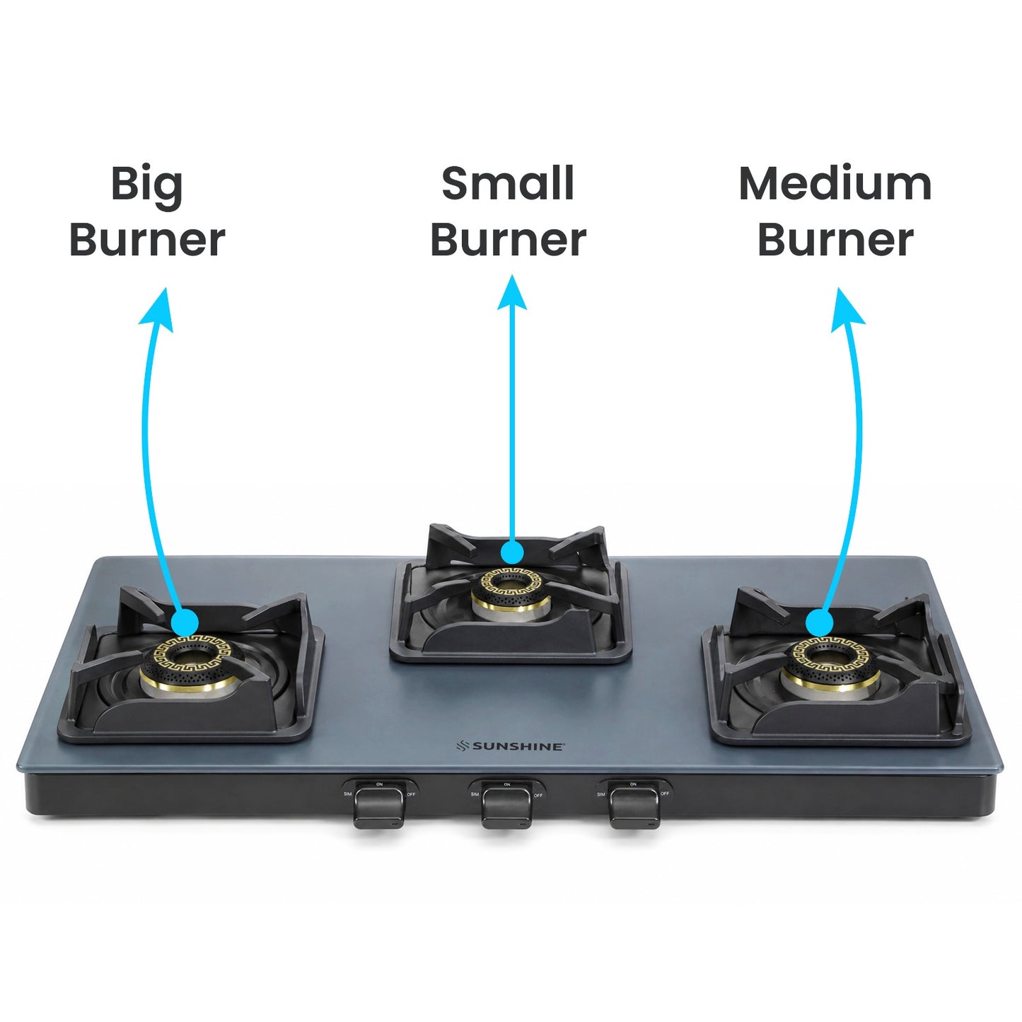 Kyoto Gas Stove | Midnight Blue Matt Finish | SABAF Italian Valves | 3 & 4 Burner