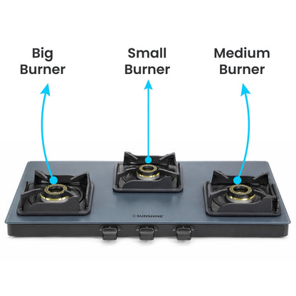 Kyoto Gas Stove | Midnight Blue Matt Finish | SABAF Italian Valves | 3 & 4 Burner
