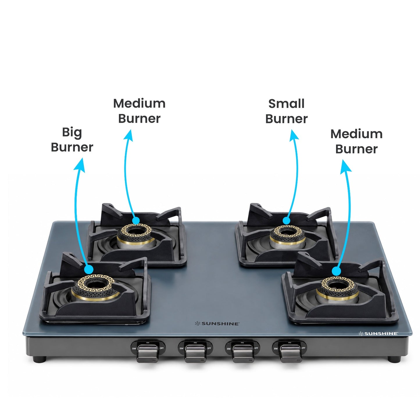 Kyoto Gas Stove | Midnight Blue Matt Finish | SABAF Italian Valves | 3 & 4 Burner