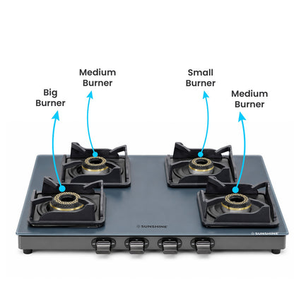 Kyoto Gas Stove | Midnight Blue Matt Finish | SABAF Italian Valves | 3 & 4 Burner