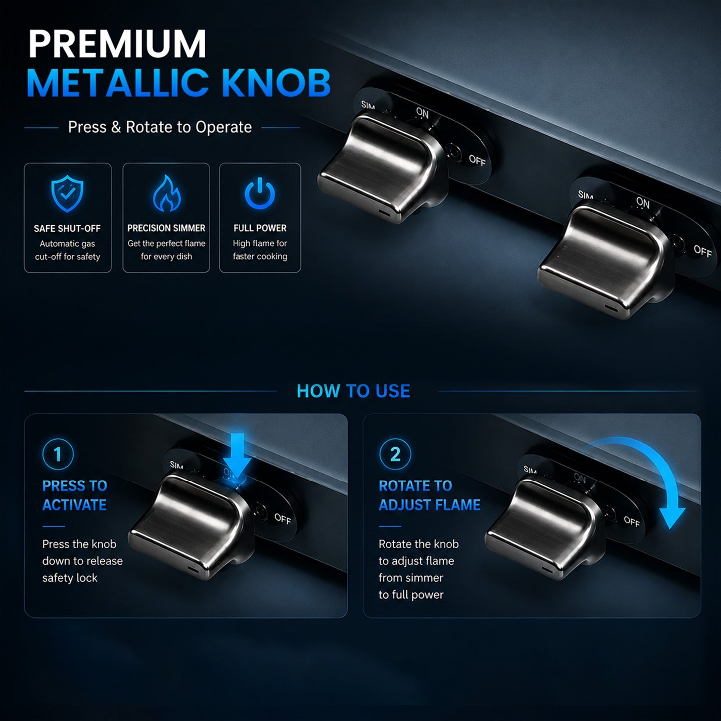 Kyoto Gas Stove | Midnight Blue Matt Finish | SABAF Italian Valves | 3 & 4 Burner