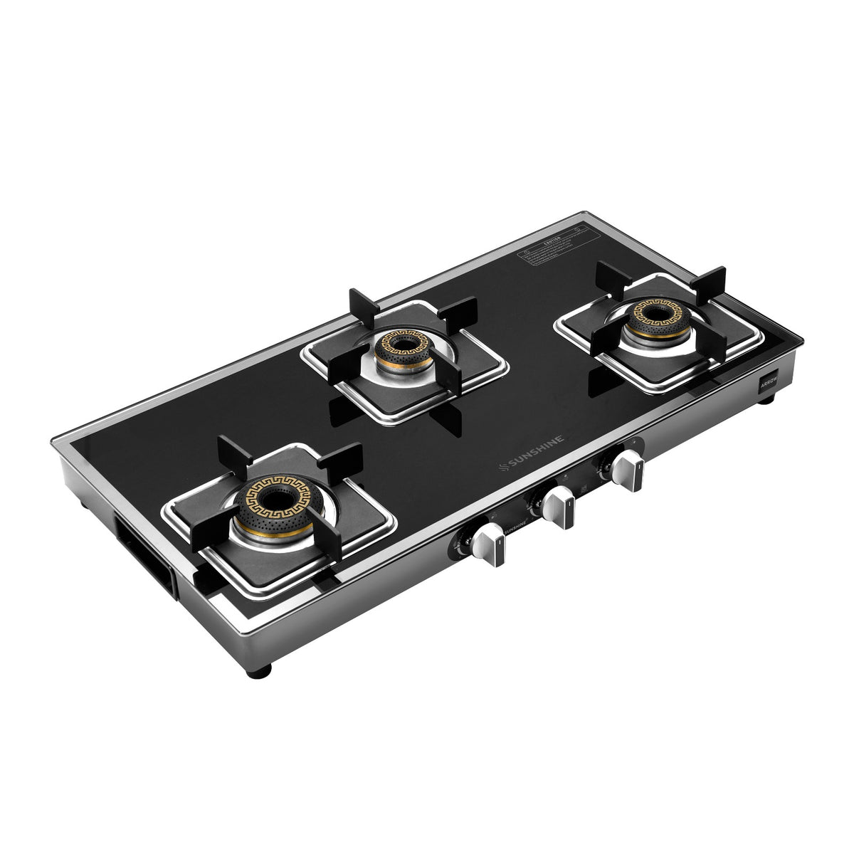 Arrow 3 Burner Gas Stove | Brass Burner | 5-year Warranty - Glass & Burner
