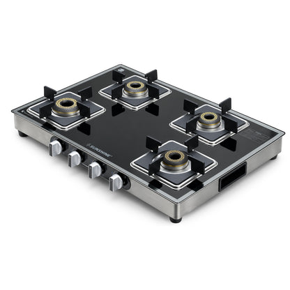 Arrow 4 Burner Gas Stove | Glass Top | 8D Brass Burner