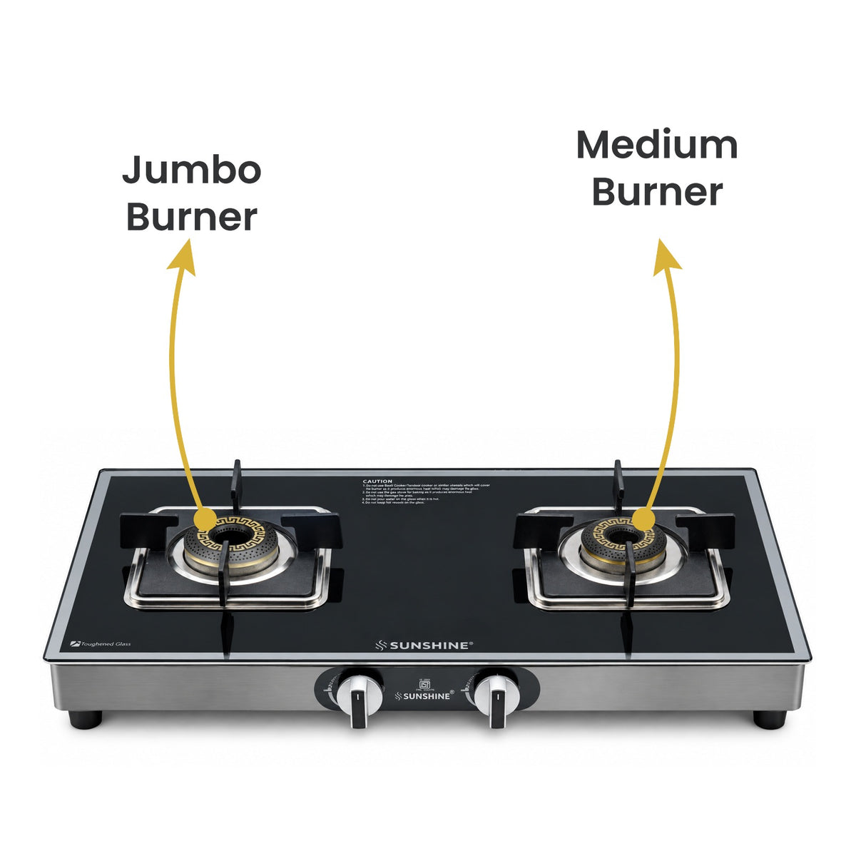Arrow 2 Burner Gas Stove | Glass Top | 8D Brass Burner | Manual Ignition