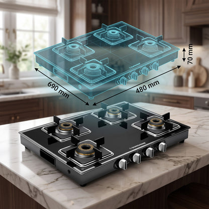 Arrow 4 Burner Gas Stove | Glass Top | 8D Brass Burner