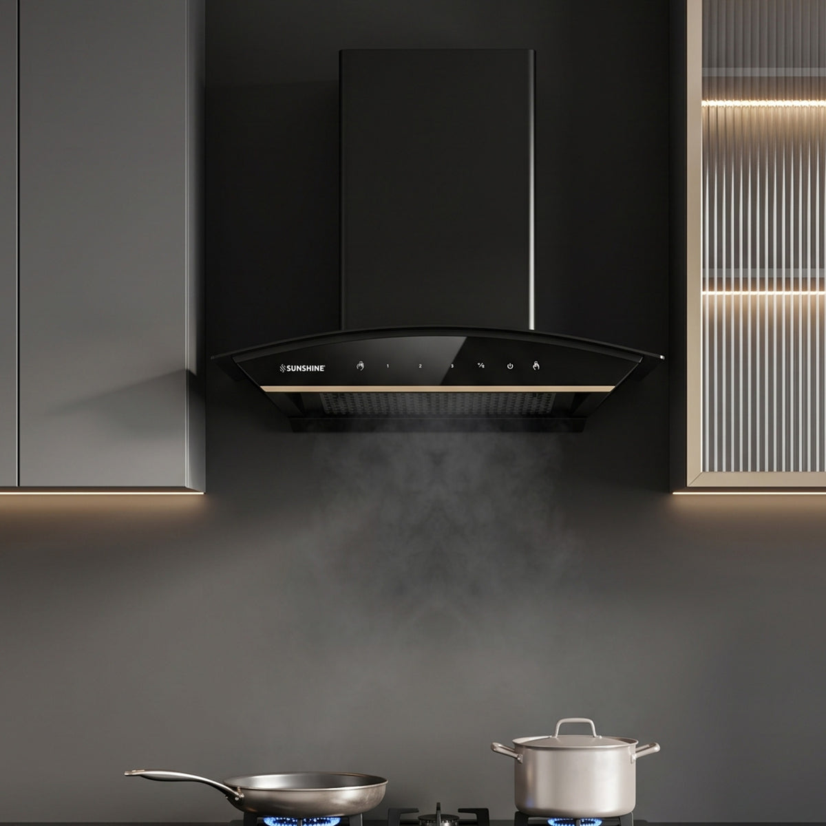 Sunshine Crysta Gold Kitchen Chimney | Auto Clean | 1500 m³/hr | 60CM, 75CM, 90CM