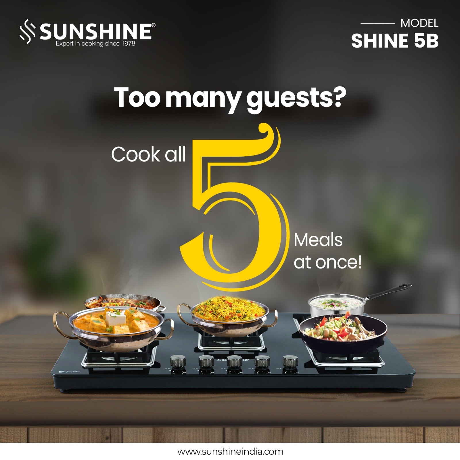 Sunshine Shine Five Burner Gas Stove/Hob Top Auto Ignition