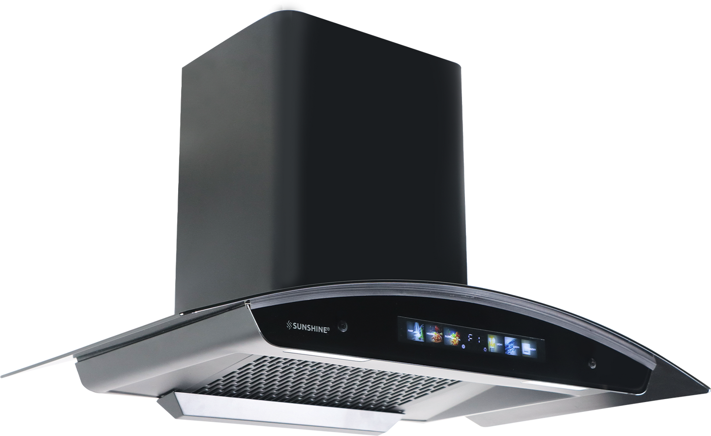 Sunshine Lorenzo 60 Wall Mounted Curved Glass Auto Clean Chimney with Multimedia Display