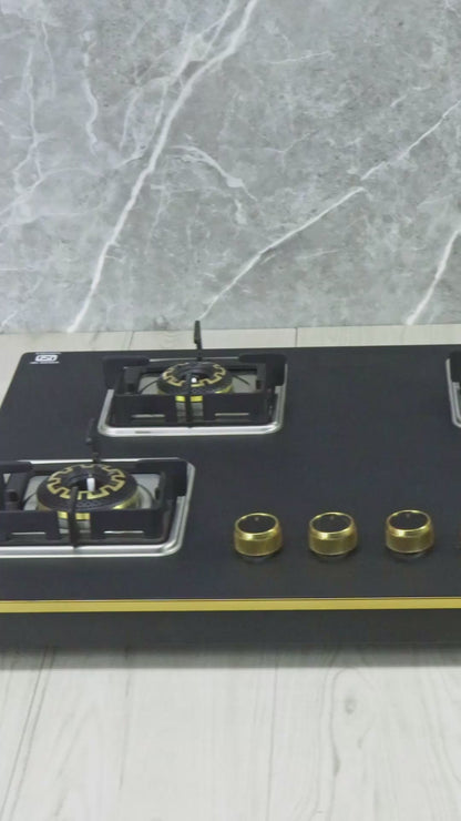 Shine Gold Hob Cooktop | SABAF Italian Valves | 3 & 4 Burners